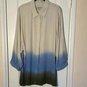 Rachel Comey for Target Ivory/Blue/Green Dip-dyed Tunic Blouse; Size: XL